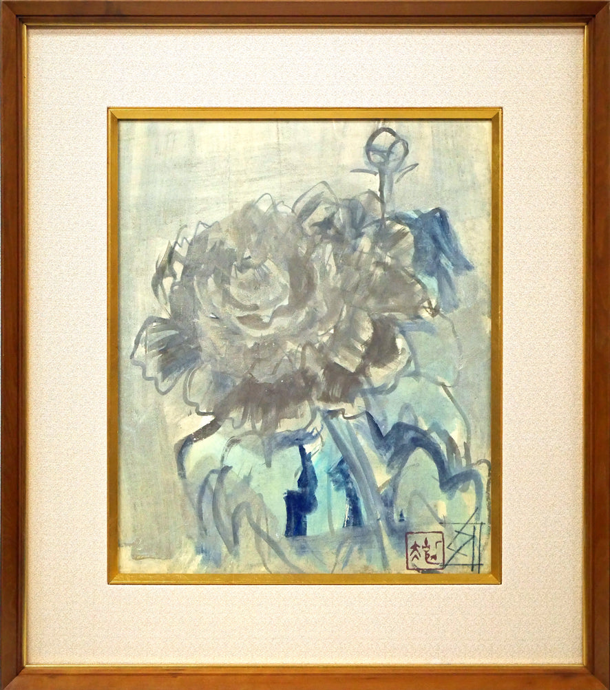 須田剋太「牡丹」グワッシュ（水彩画）・6号小 絵画買取・販売の小竹美術