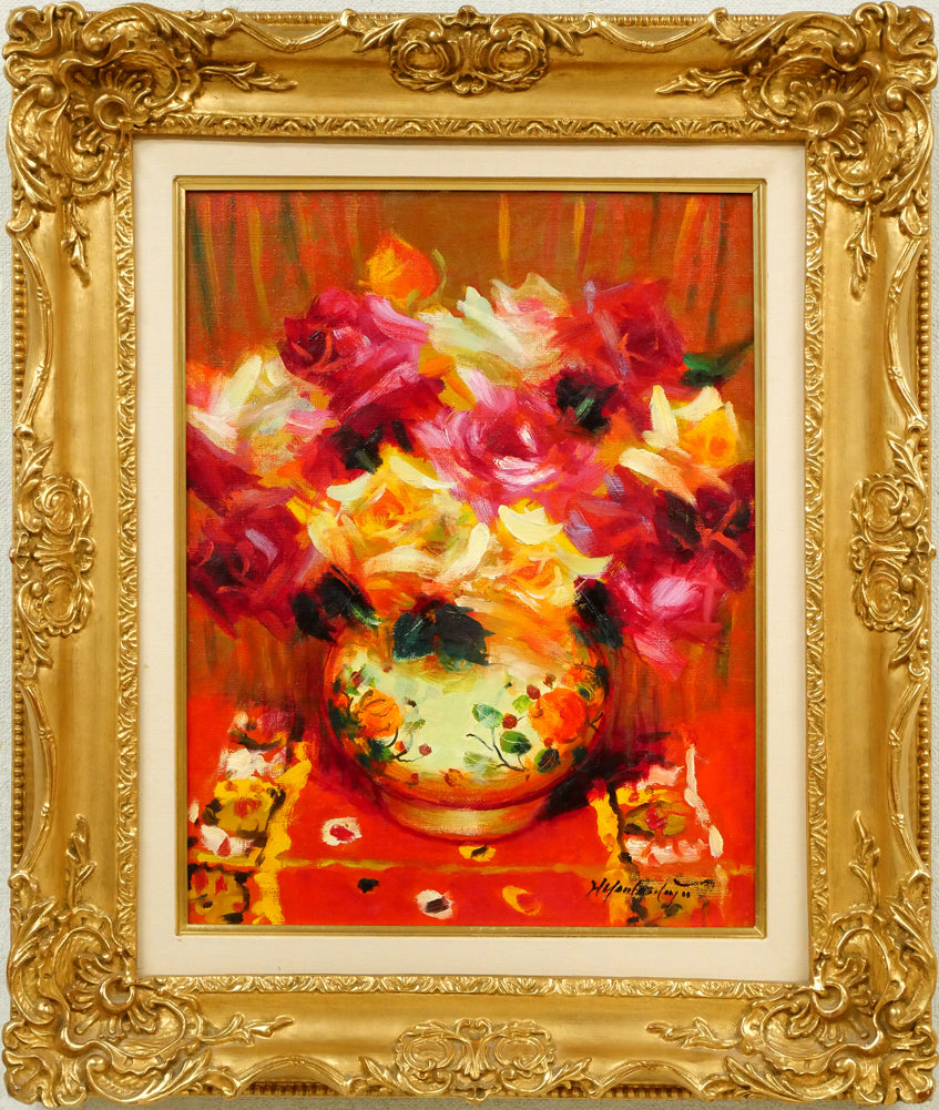 山本彪一「薔薇」油絵・F6号 絵画買取・販売の小竹美術