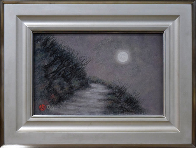 下保昭「峠の月」日本画・P4号 絵画買取・販売の小竹美術