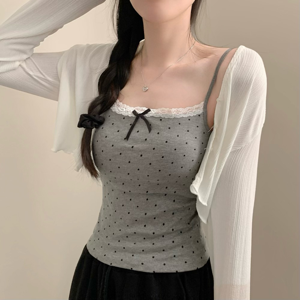 カップ付き) ラブリードットリボンポイントキャミソール