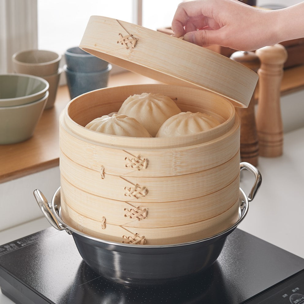 日本製 燕三条 ステンレス鍋 本竹せいろ2段 セット 21cm 簡単蒸し料理