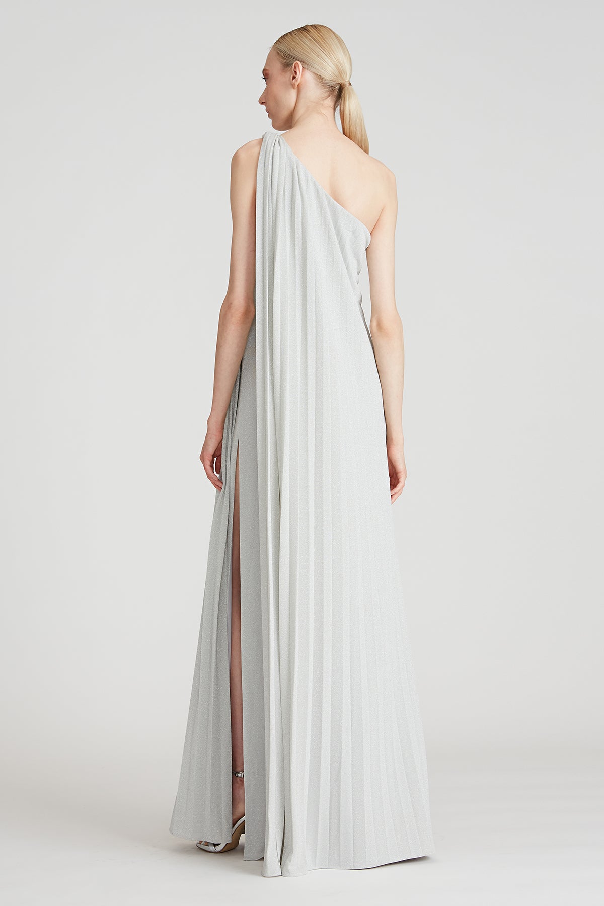Halston - Priya Knit Pleated Gown - Silver