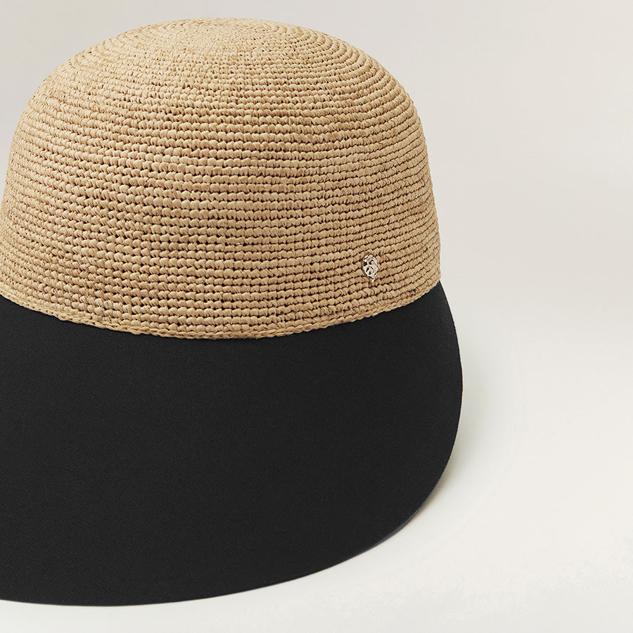 Shop the Blaise Wide Peak Cap in Natural/Black | Helen Kaminski