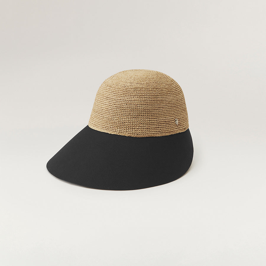 Shop the Blaise Wide Peak Cap in Natural/Black | Helen Kaminski