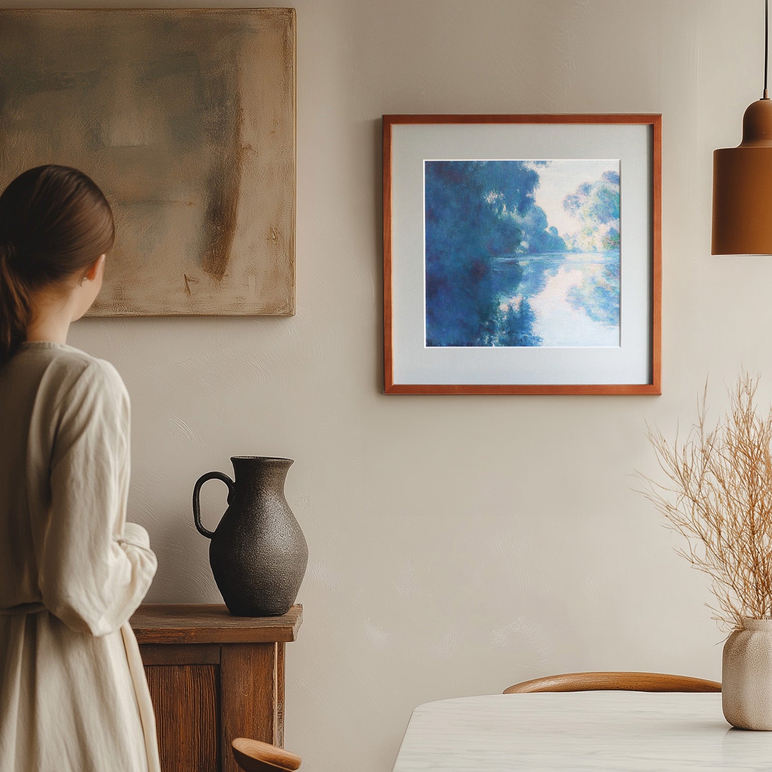 クロード・モネ 「セーヌ川の朝」アートポスター（フレーム付き