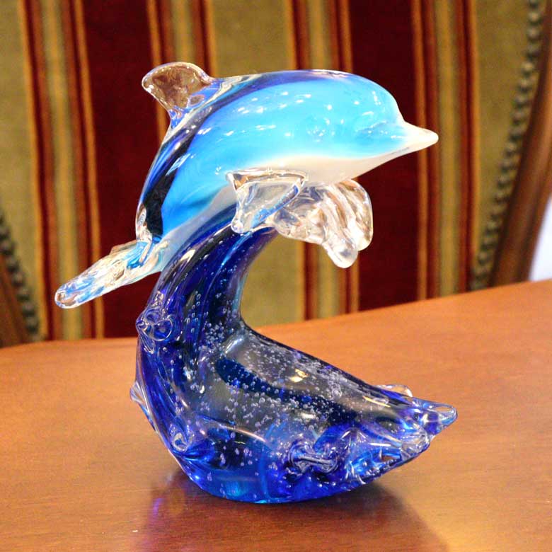 ガラスの置物 イルカ 波乗り ドルフィン オーナメント ガラス雑貨