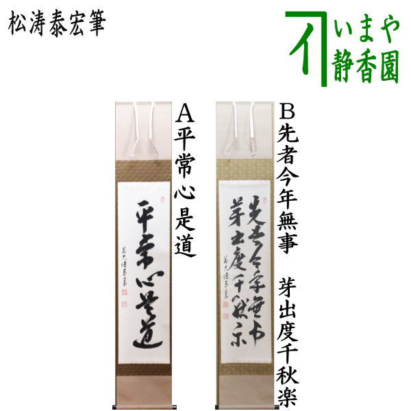 茶器/茶道具 掛軸（掛け軸）】 一行 平常心是道又は先者今年無事 芽出