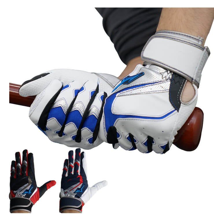 刺繍1円】ミズノ バッティンググローブ 両手用 ウィルドライブ ブルー