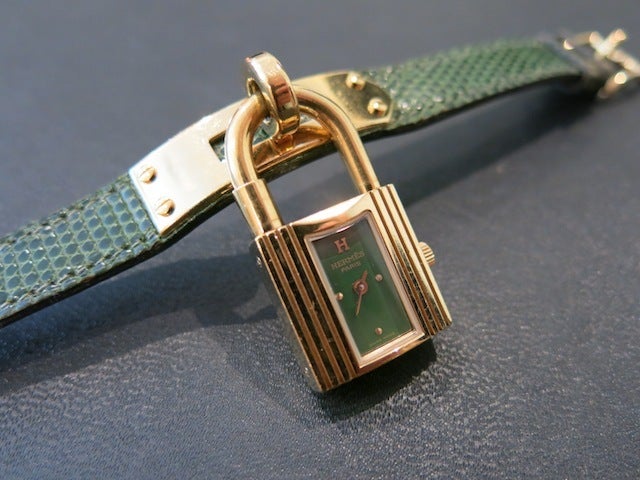 HERMES ヴィンテージ エルメス 時計 1995年 Kelly ケリー リザード 緑