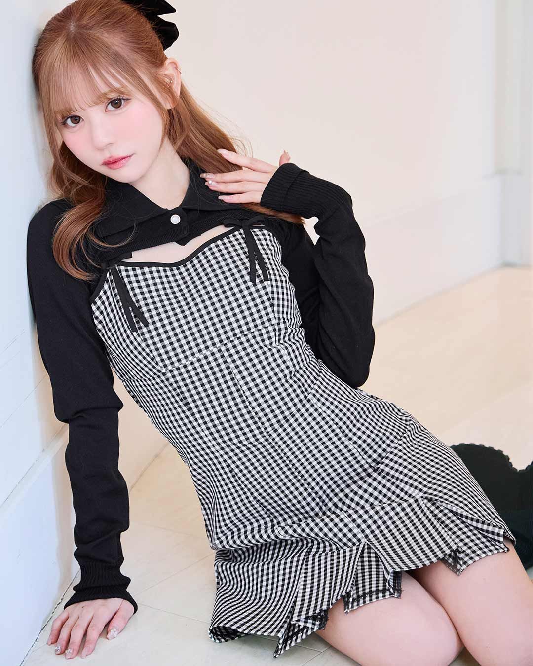 オリジナルチェック柄アンサンブルミニワンピース ミシェルマカロン