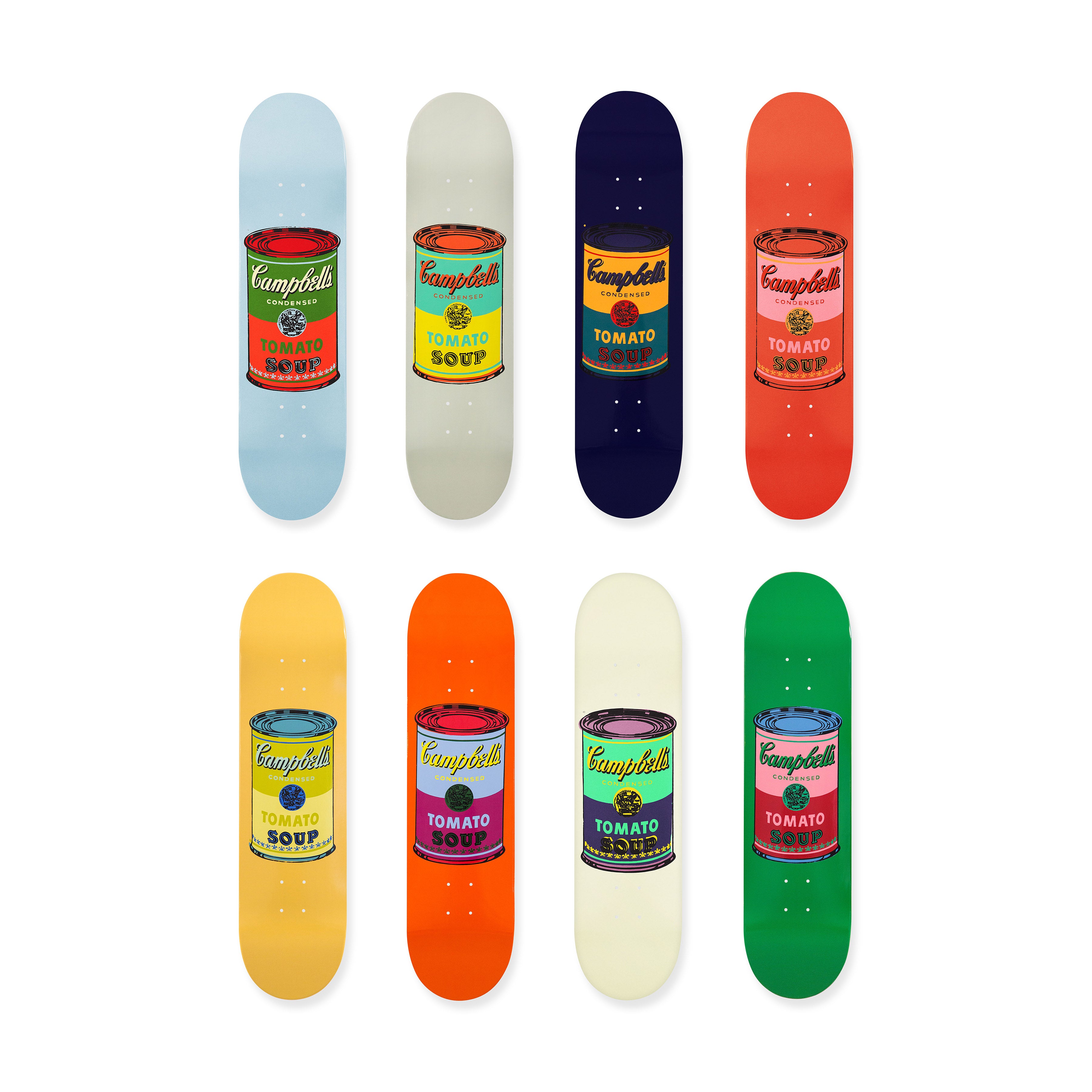 Andy Warhol: Skateboard Colored Campbell's Soup Cans Set of 8