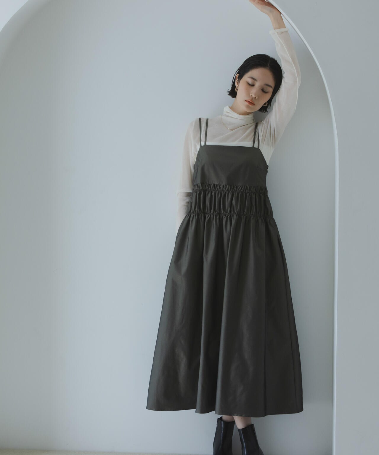 シャンブレー タフタ キャミ ワンピース