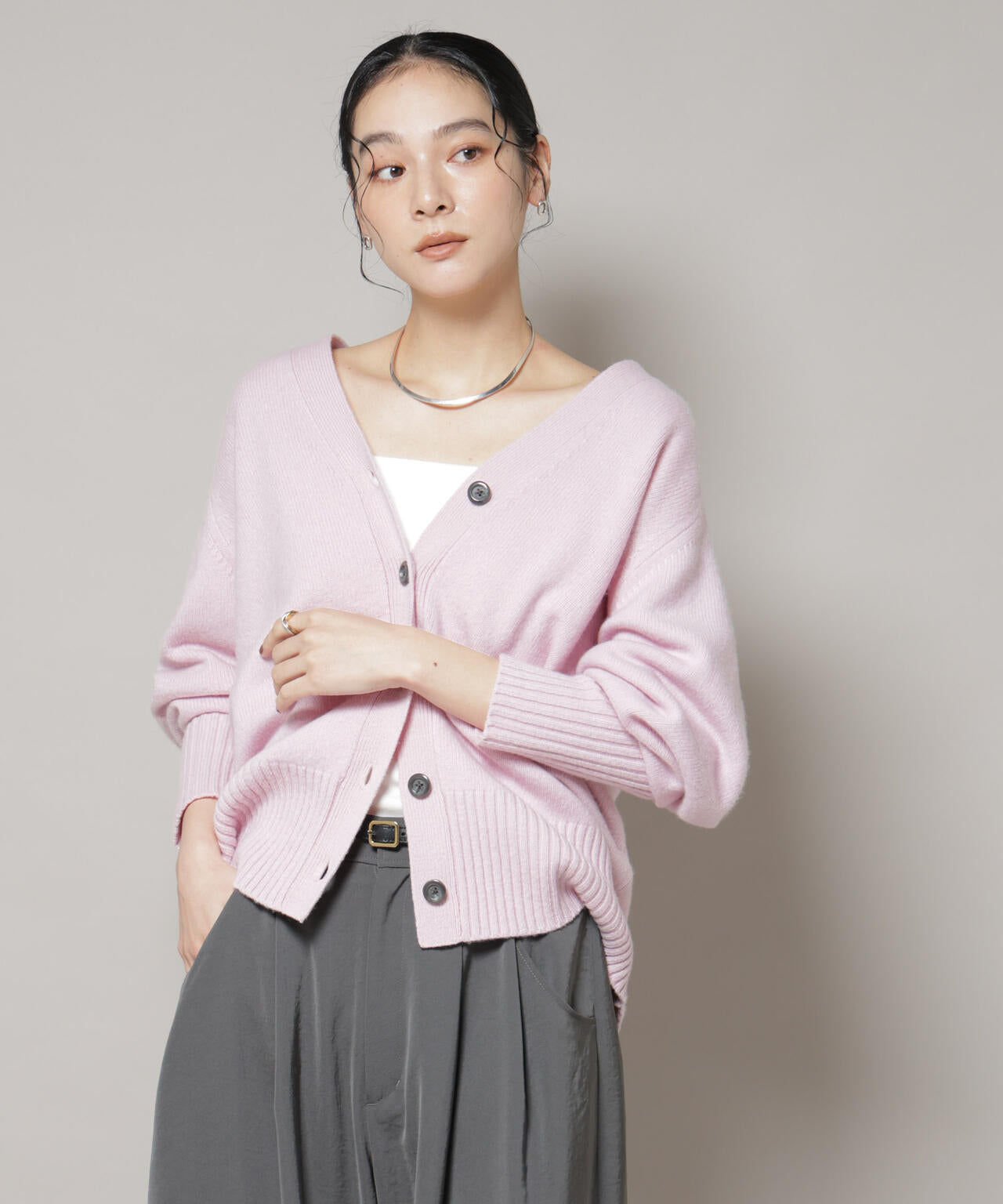 AQUA ウール カシミヤ Vネック カーディガン