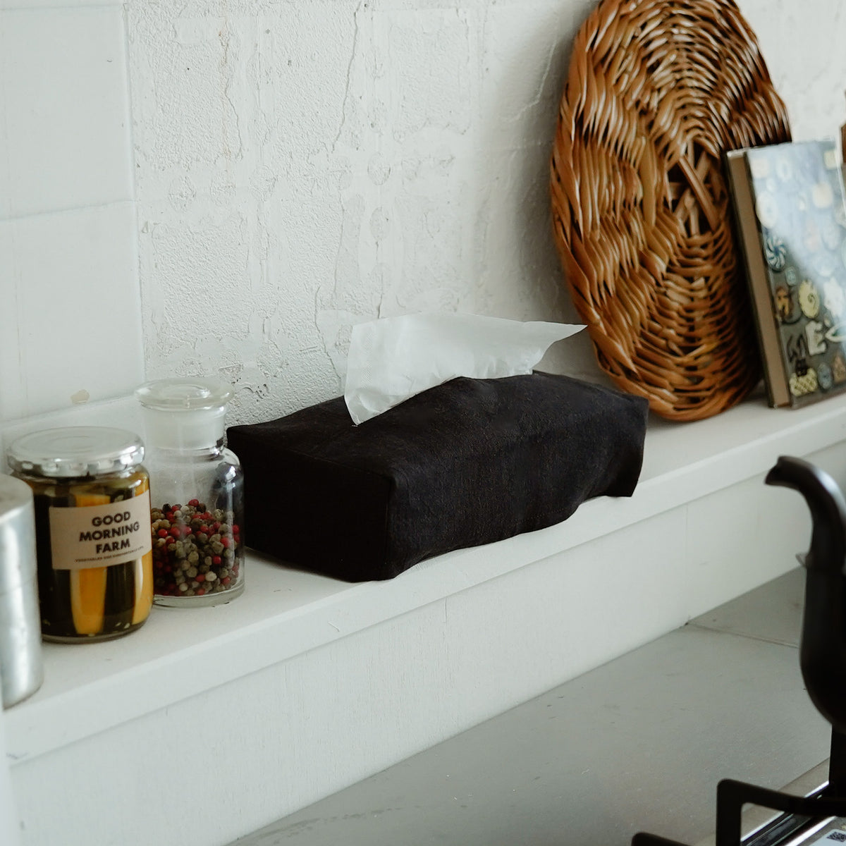 みかんページ】ティッシュボックスカバー(ブルー)☆レース編みのブーケ