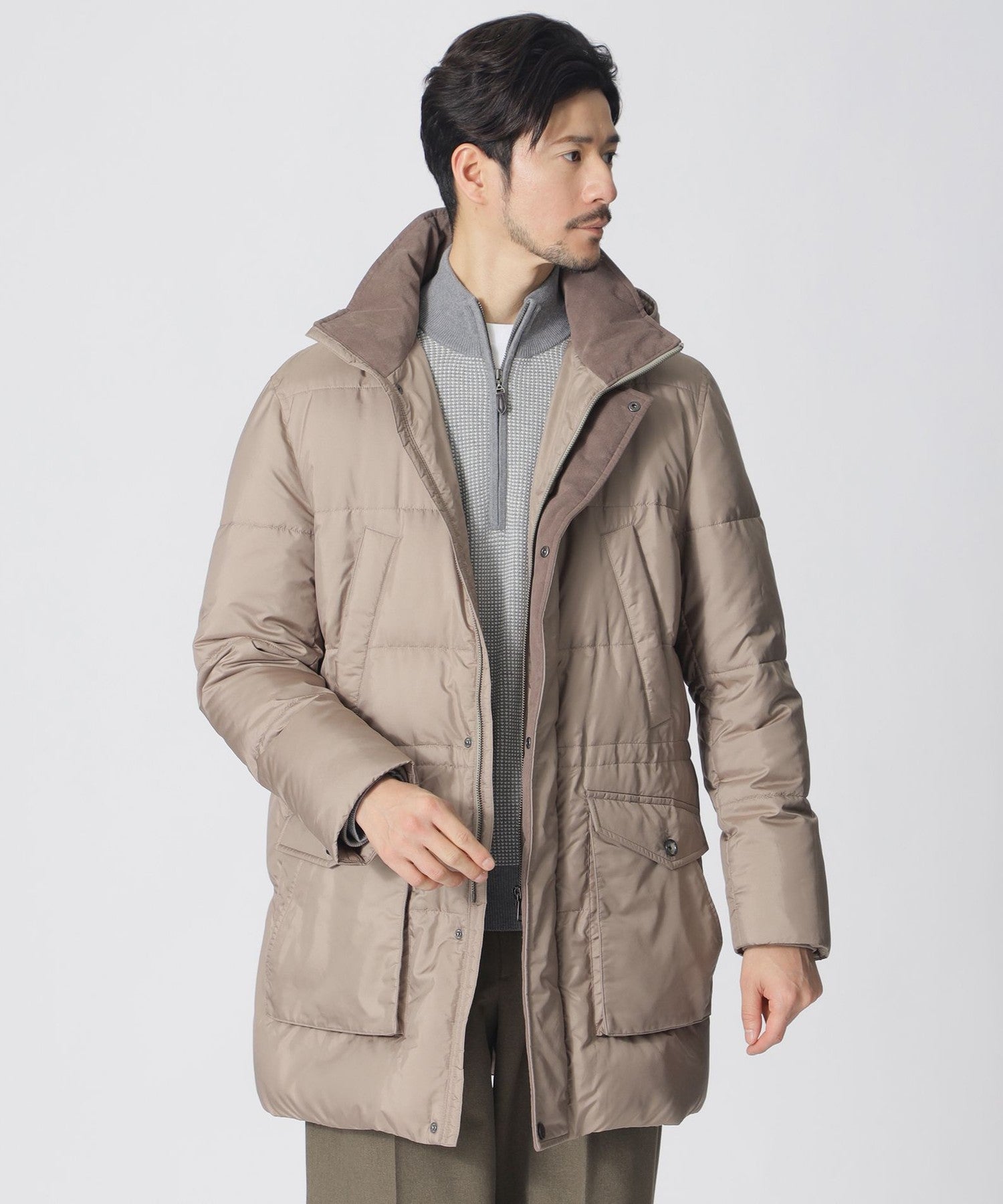 EC・店舗限定】ポリエステルタフタフーディーロングダウンコート