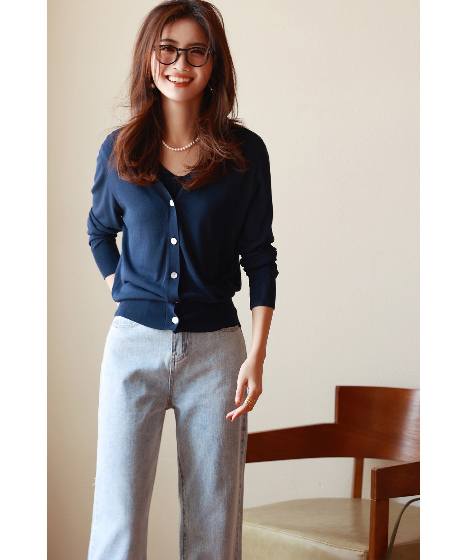 サマーニットVネックカーディガンxyf2080 ネイビー – [公式]SAISON DE