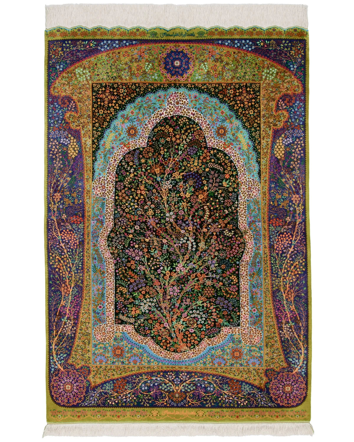 ペルシャ絨毯 クム産 エサギ工房 シルク 約105cm x 154cm｜SATHI RUGS