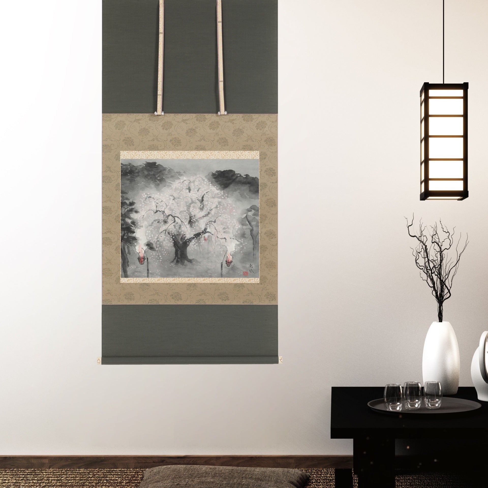 真作/藤井松山/蛍の光/もみ紙表装/桐題箱付/布袋屋掛軸HH-651 真作