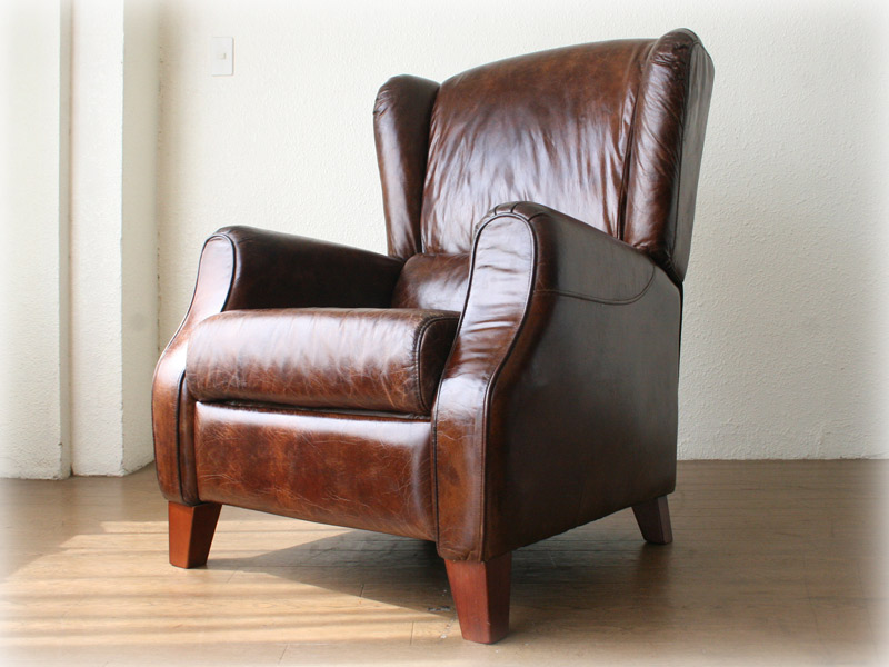 Halo ヴィンテージレザー ウィングリクライニングチェア｜アンティーク