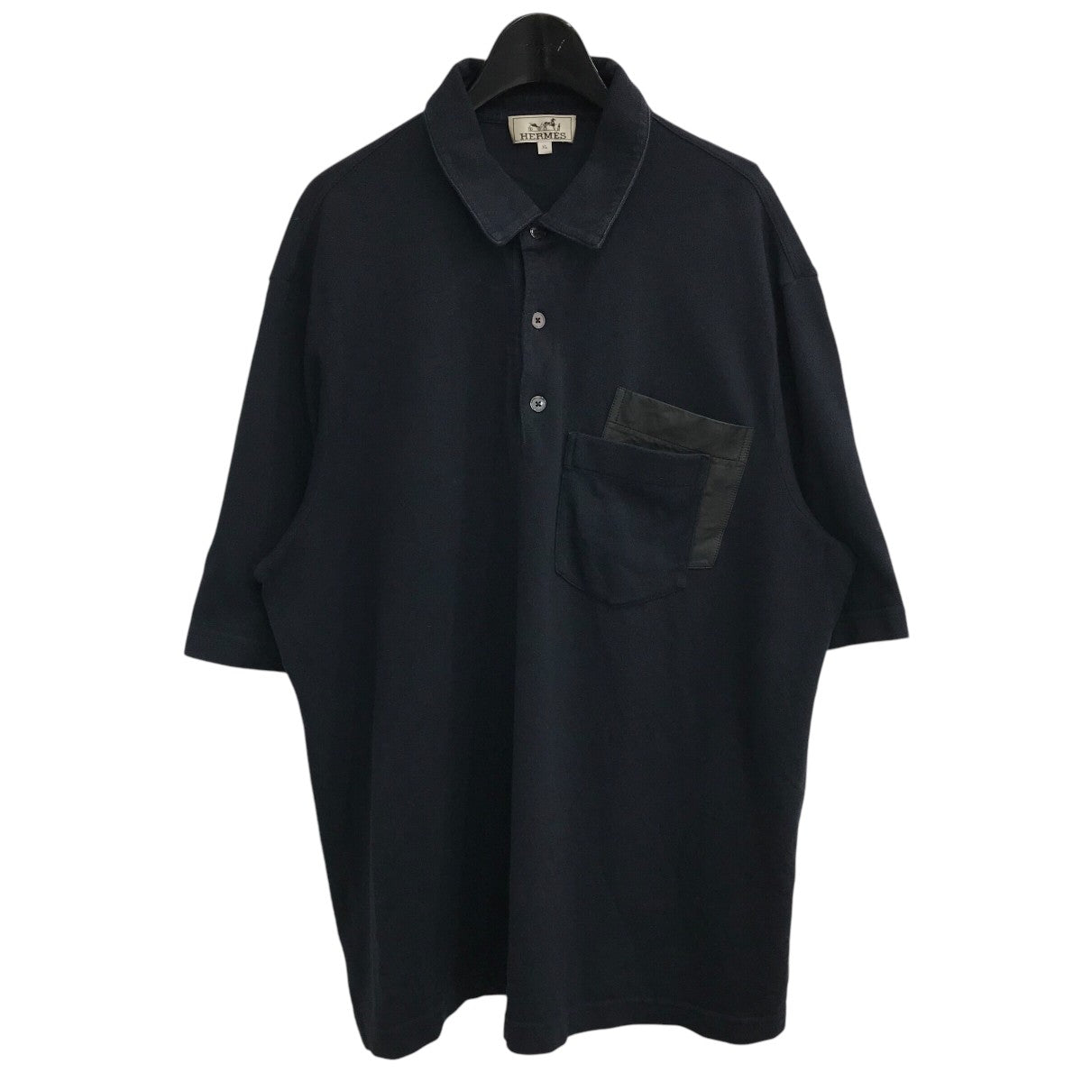 HERMES(エルメス) 24SSレザーポケットポロシャツ ネイビー サイズ XL