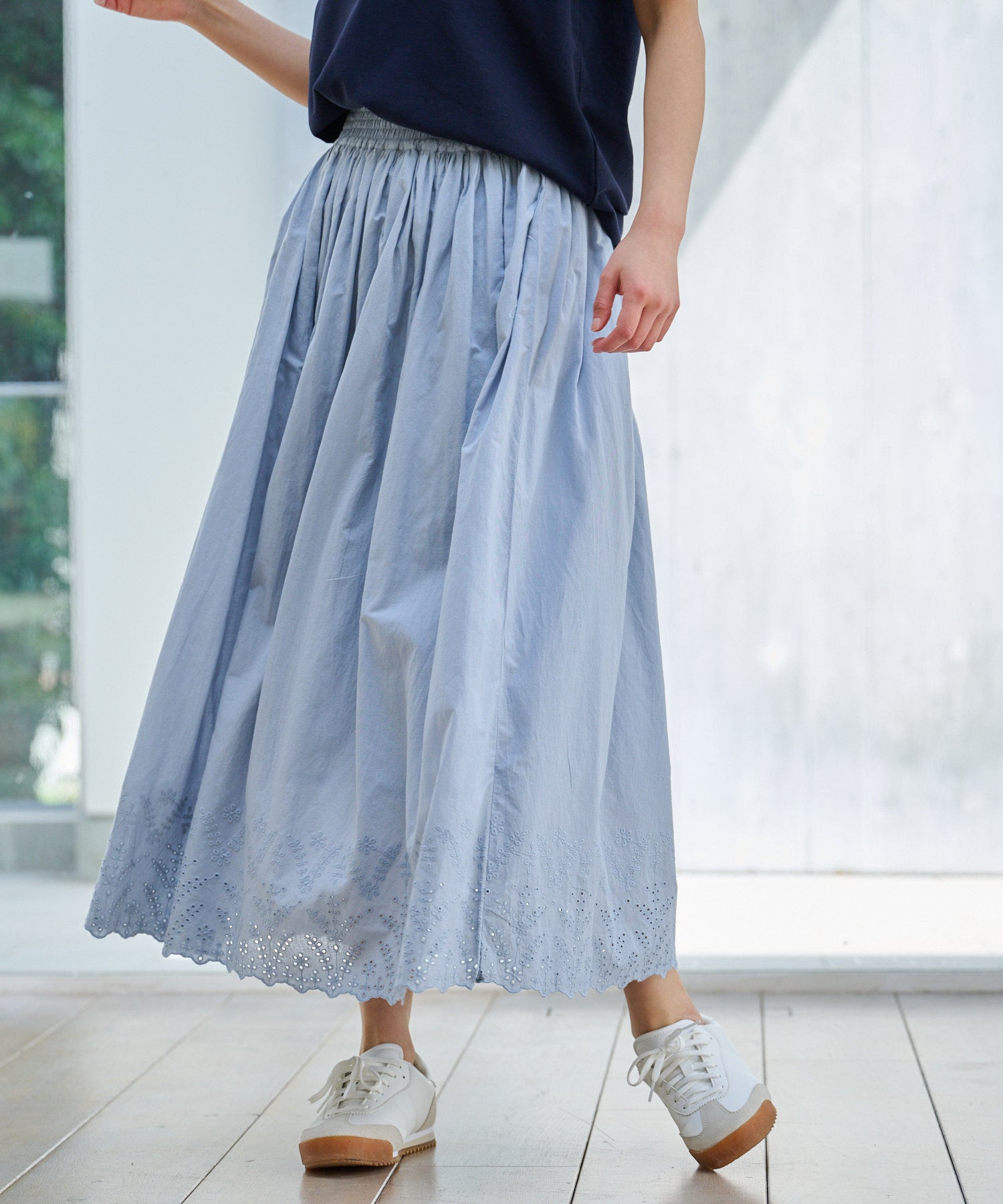 インド綿 裾スカラップ刺繍スカート（スカート/レディース