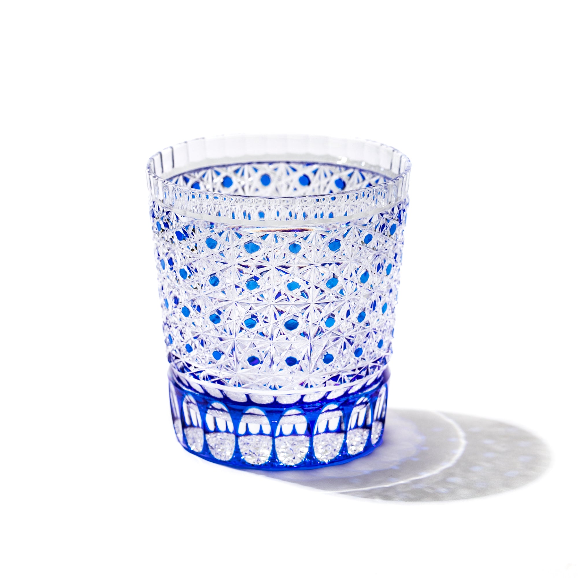 江戸切子 伝統工芸士 木村泰典 作 菊籠目紋 オールドグラス ルリ