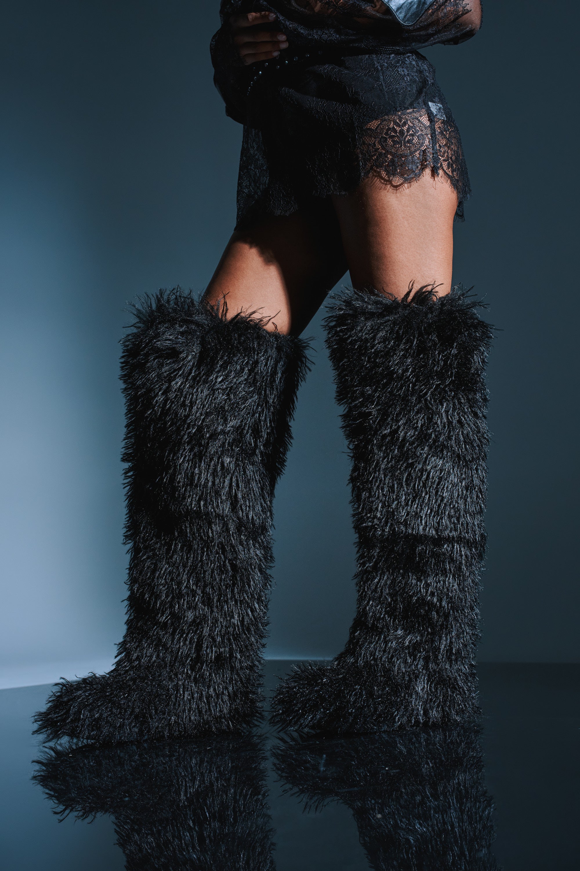 AZALEA WANG TEMPLETON BLACK POODLE FAUX FUR OVER THE KNEE BOOT – AKIRA