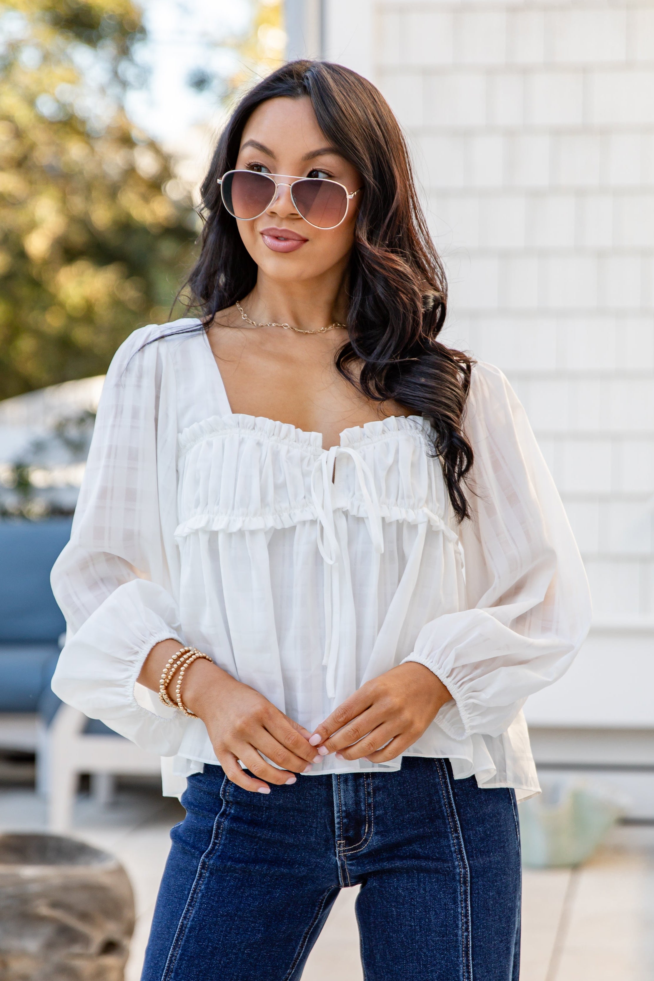 Morning Light Off White Peplum Blouse | Trendy Women's Tops