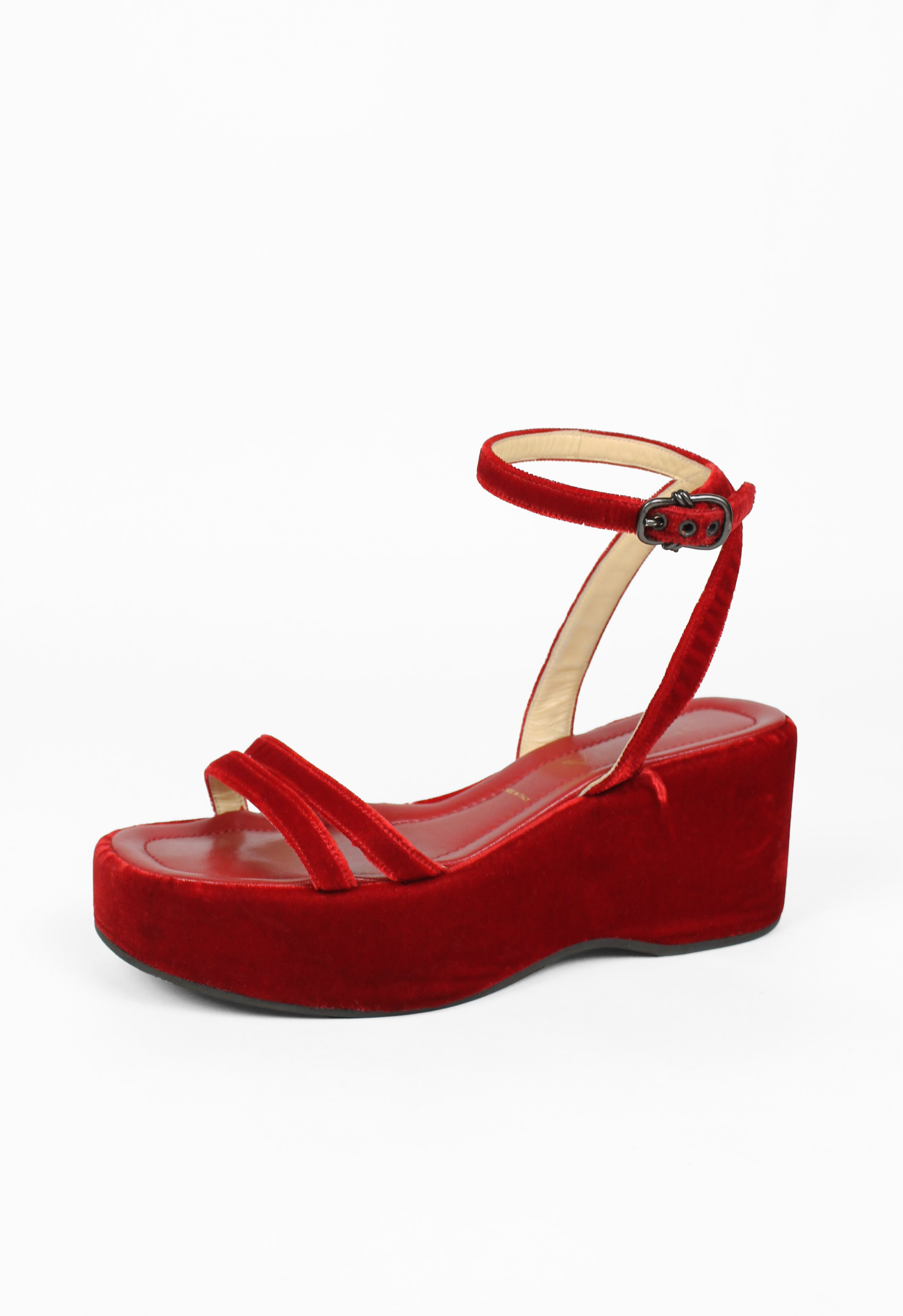 PRADA SS 1997 RED VELVET PLATFORM SANDALS – THE 543