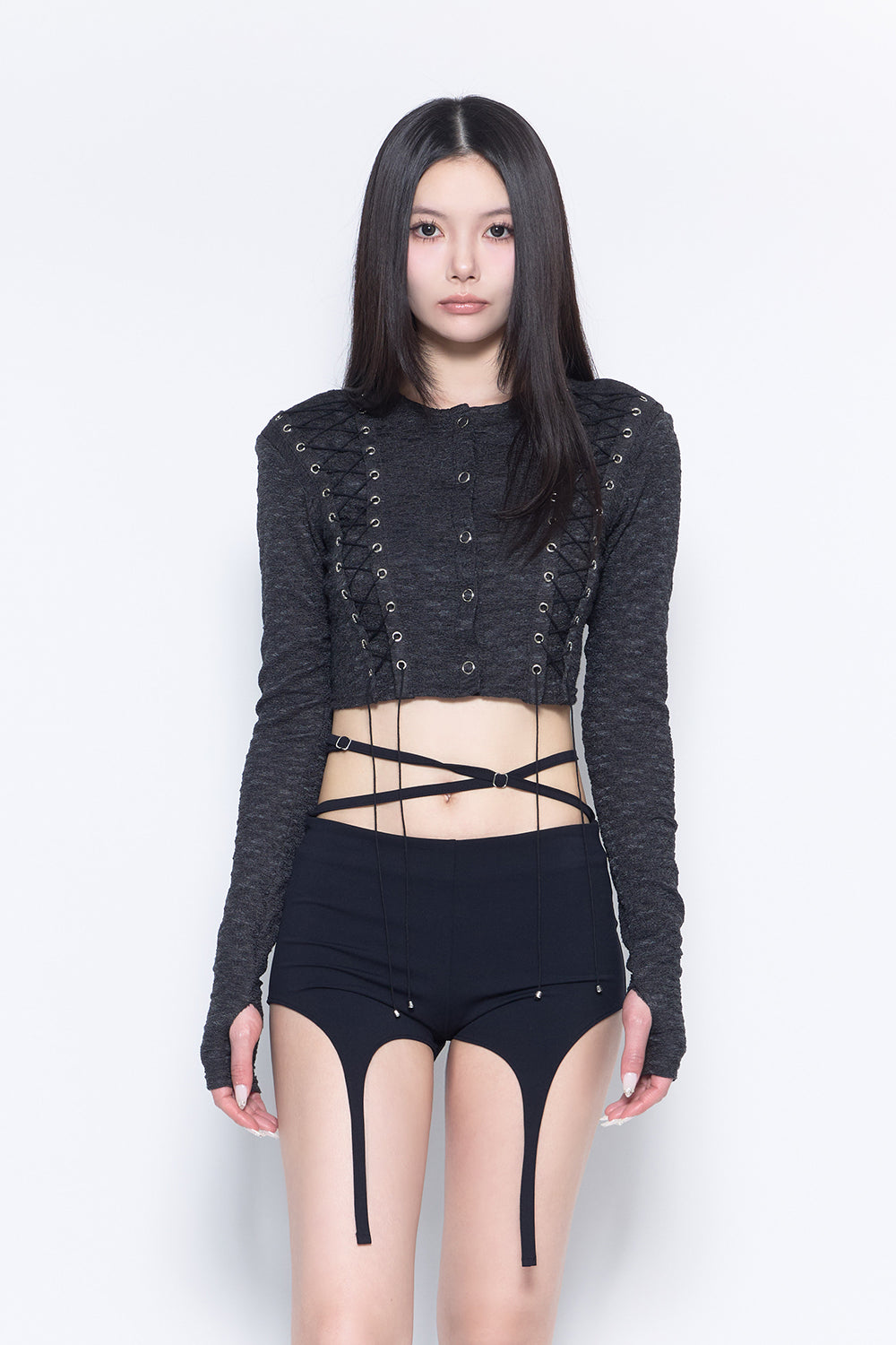 THEREDTHREAD / ザレッドスレッド】S lace up cardigan