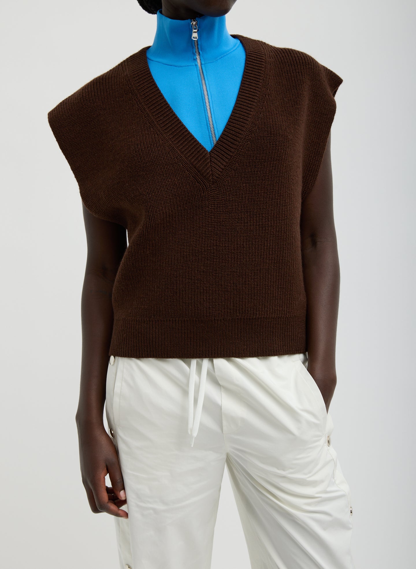 Cardigan Stitch Sweater Vest With Removable Dickie – Tibi Official