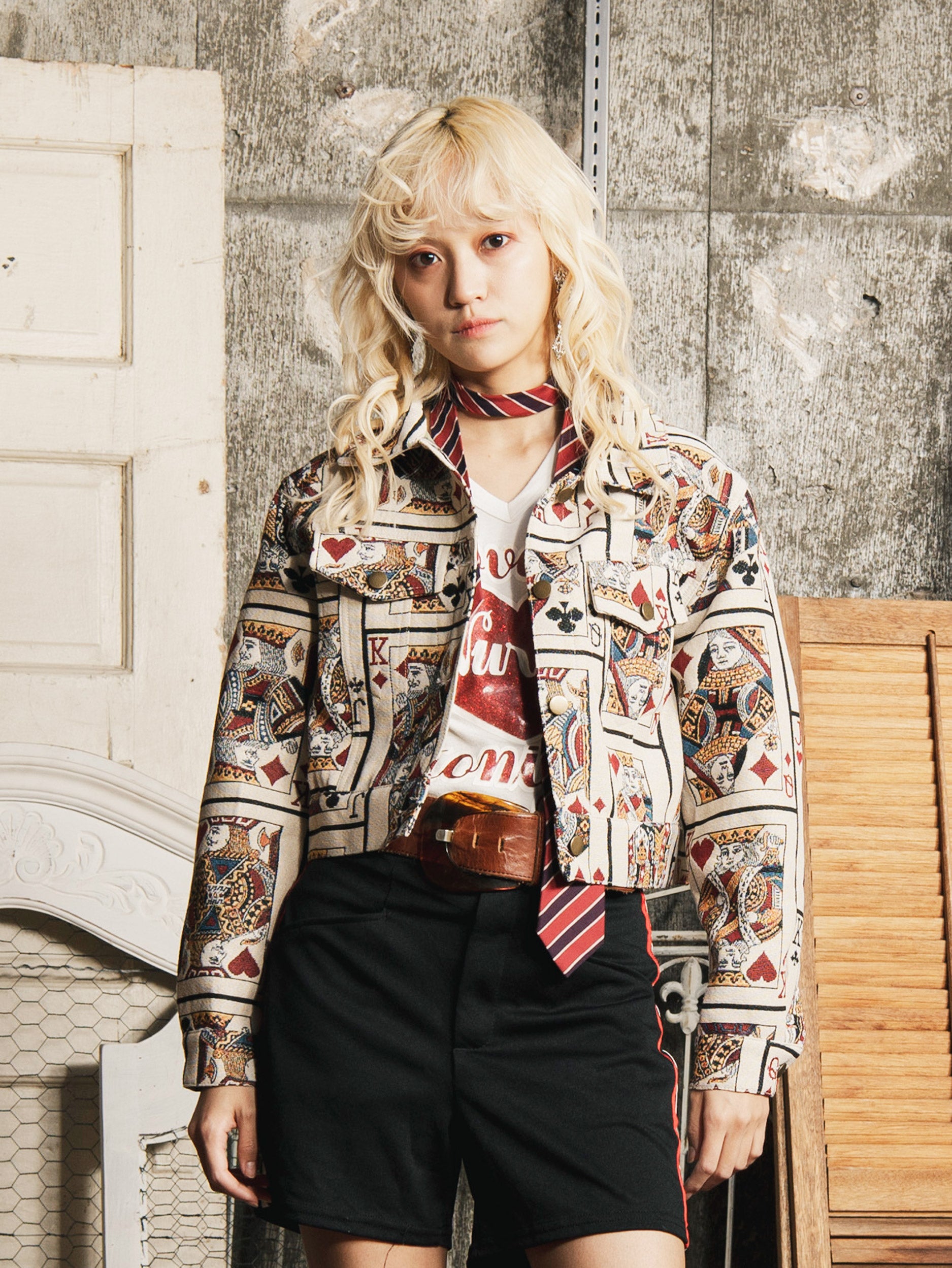 Meridian トランプ柄 ゴブラン織り クロップドジャケット – 古着屋Top