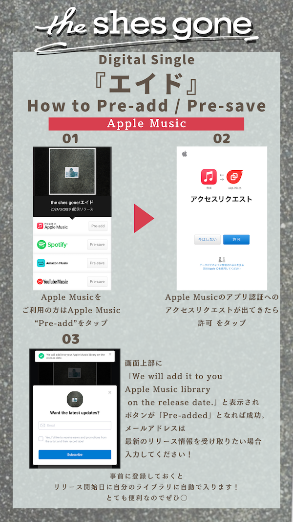 the shes gone】配信シングル「エイド」リリース記念Pre-add/Pre-save