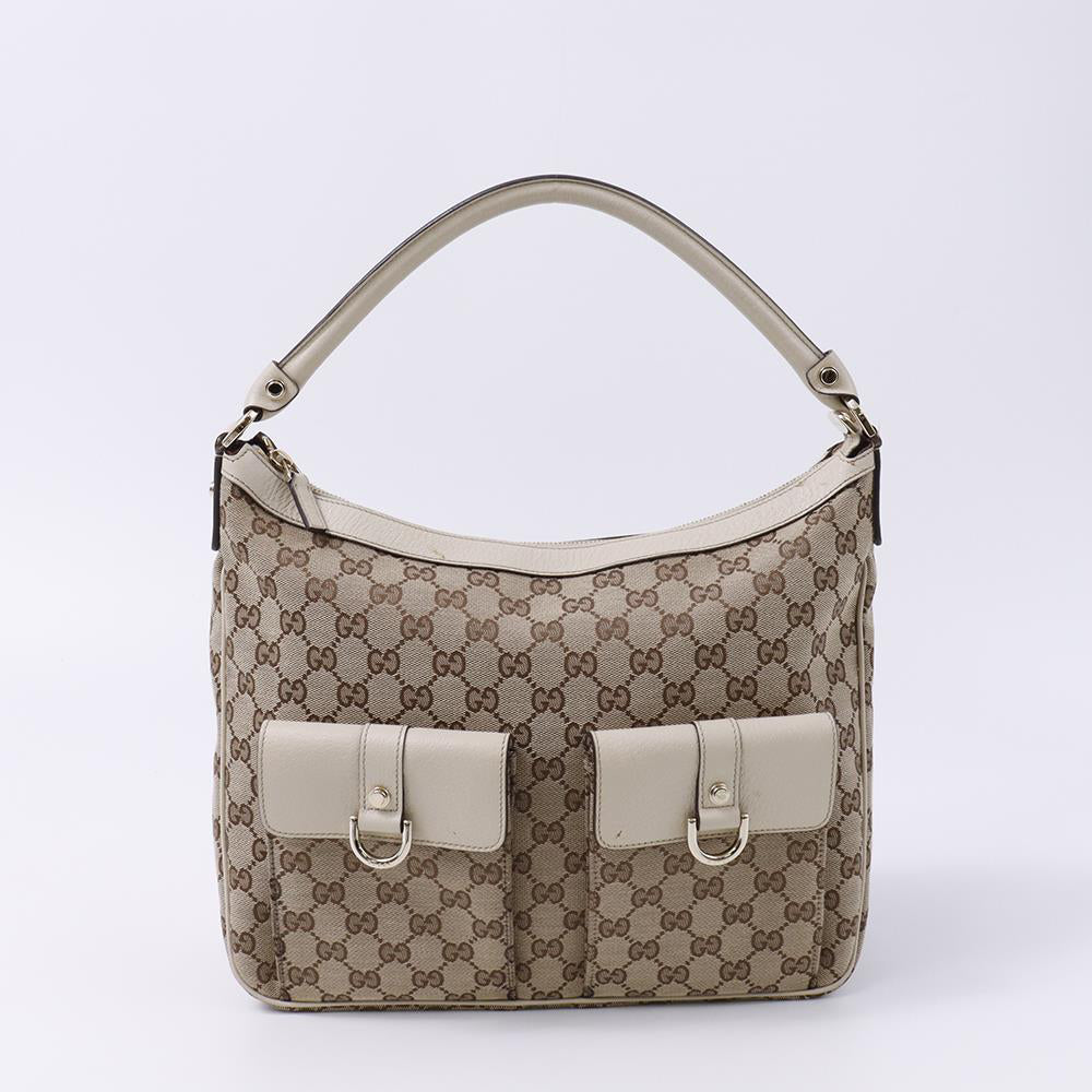 GUCCI GGキャンバス ワンショルダーバッグ 白/ブラウン 153025 Canvas