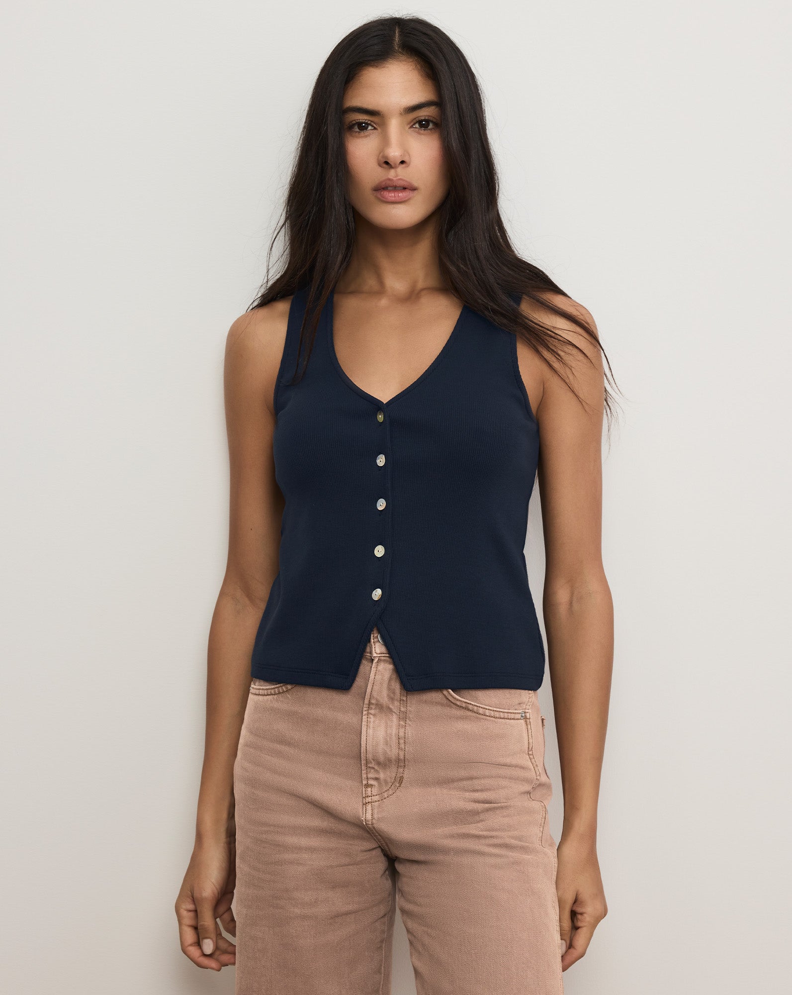 Hoorne Button-Down Tank Top in Navy | Veronica Beard
