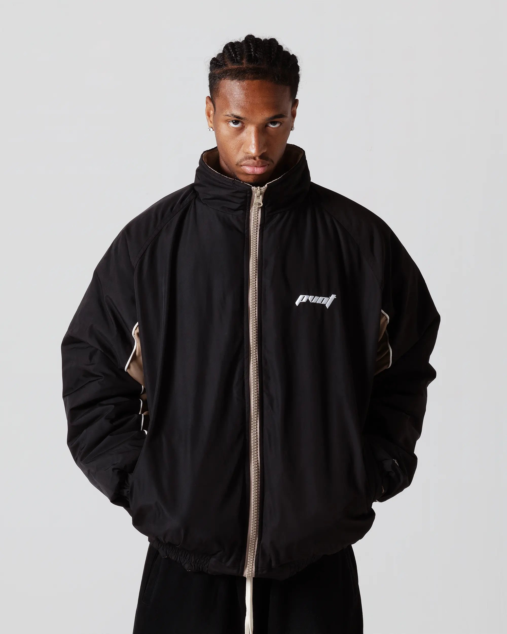 Pvot Crew Stadium Jacket (Black / Beige)