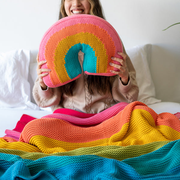 Rainbow Love Organic Cotton Knit Throw Blanket – Pink Lemonade