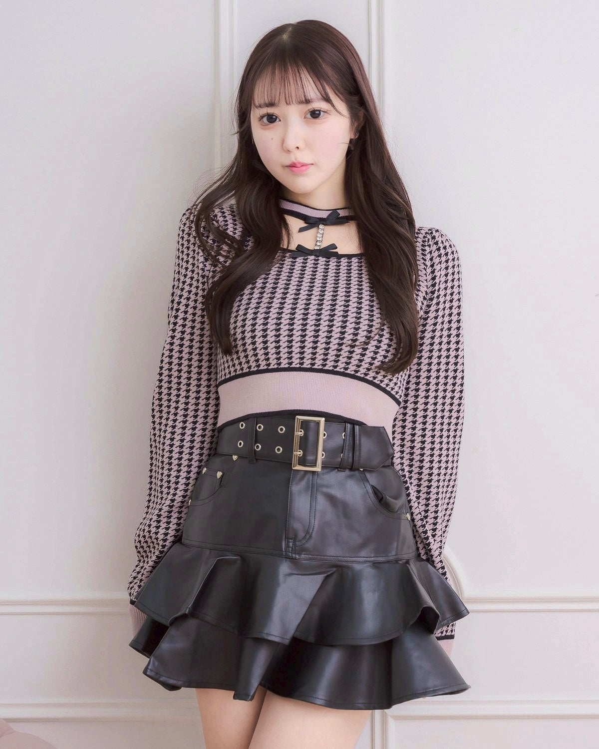 千鳥柄ビジューチョーカーニット – pium