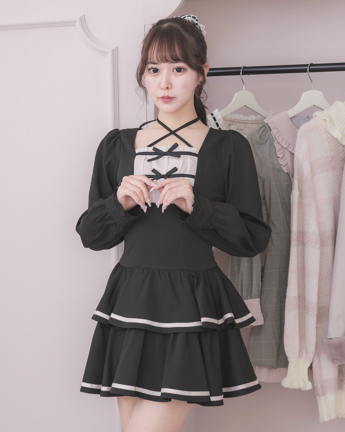 クロステープバイカラーティアードワンピース – pium