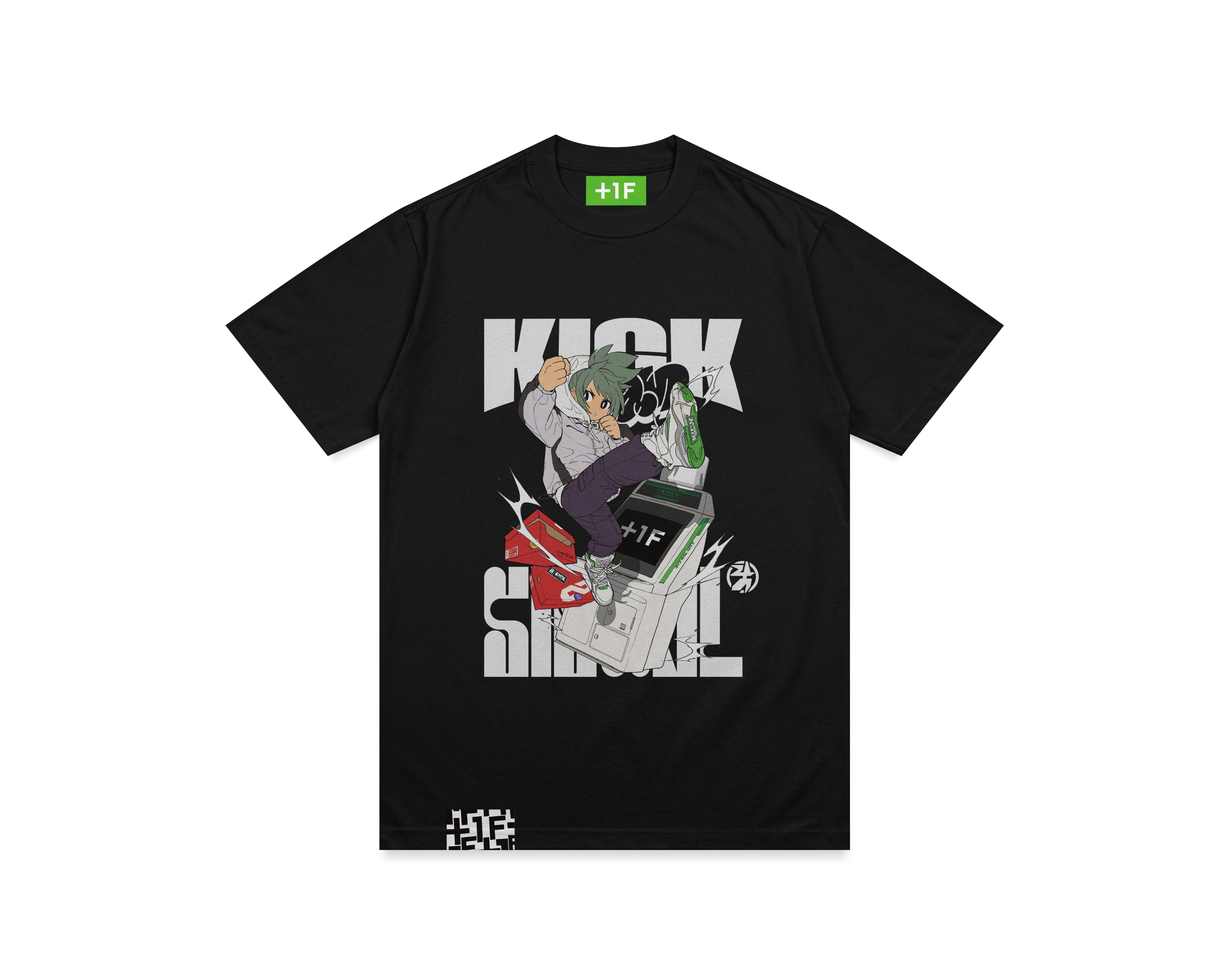 1F KICK chan +1F TEE | KICKちゃんコラボ Tシャツ 黒