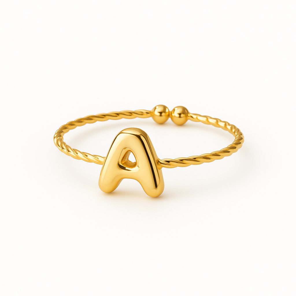 Gold Twist Initial Ring A-Z | Adjustable & Tarnish-Free – Pretty