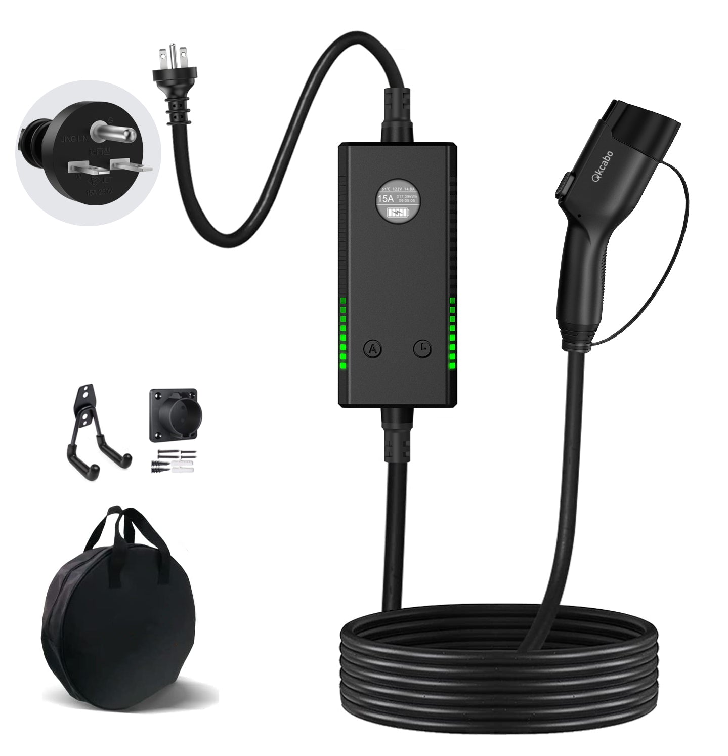 Qkcabo 3KW 電気自動車 充電ケーブル EV充電器 100V-240V、8A/10A/13A