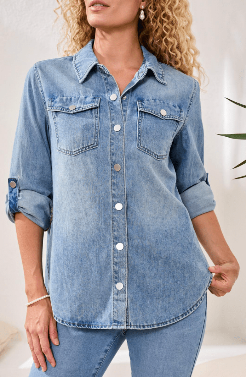 Classic Denim Shirt with Roll-Up Sleeves - RubyJane & Valleygirl