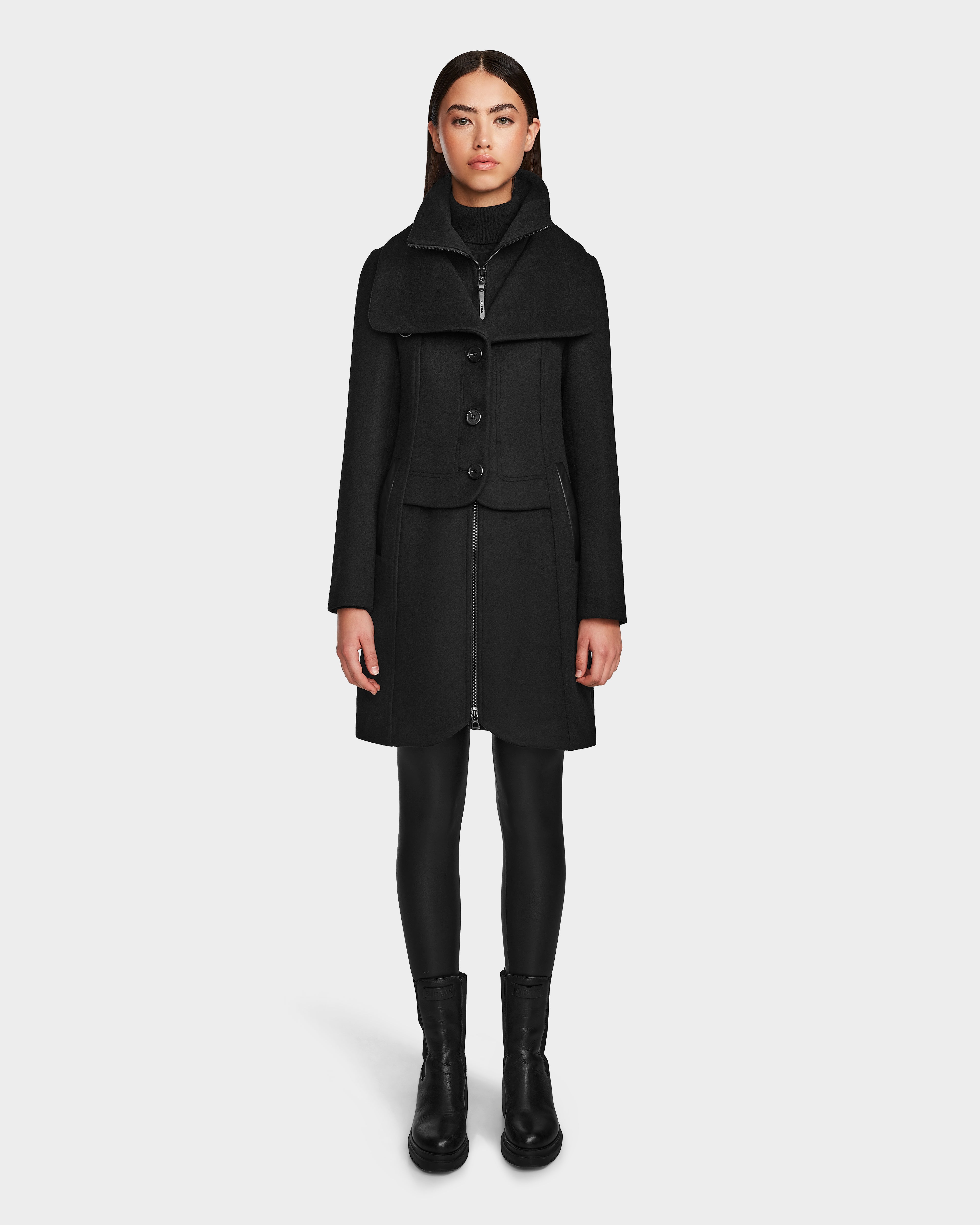 CAROLINE Black Wool Blend Coat | Elegant & Warm Knee-Length Style
