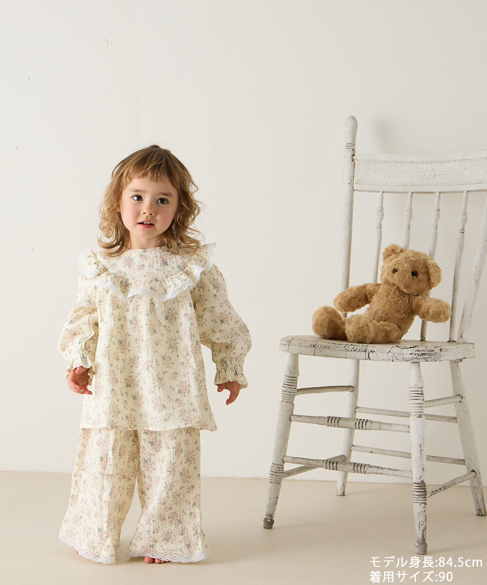 フラワープリントダブルガーゼセパレートルームウェア