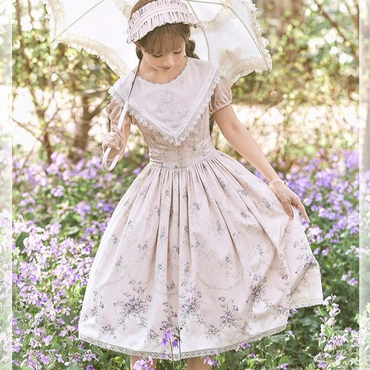 Bouquet of the Valley 刺繍入り三角襟の花柄ワンピース – ロリータ