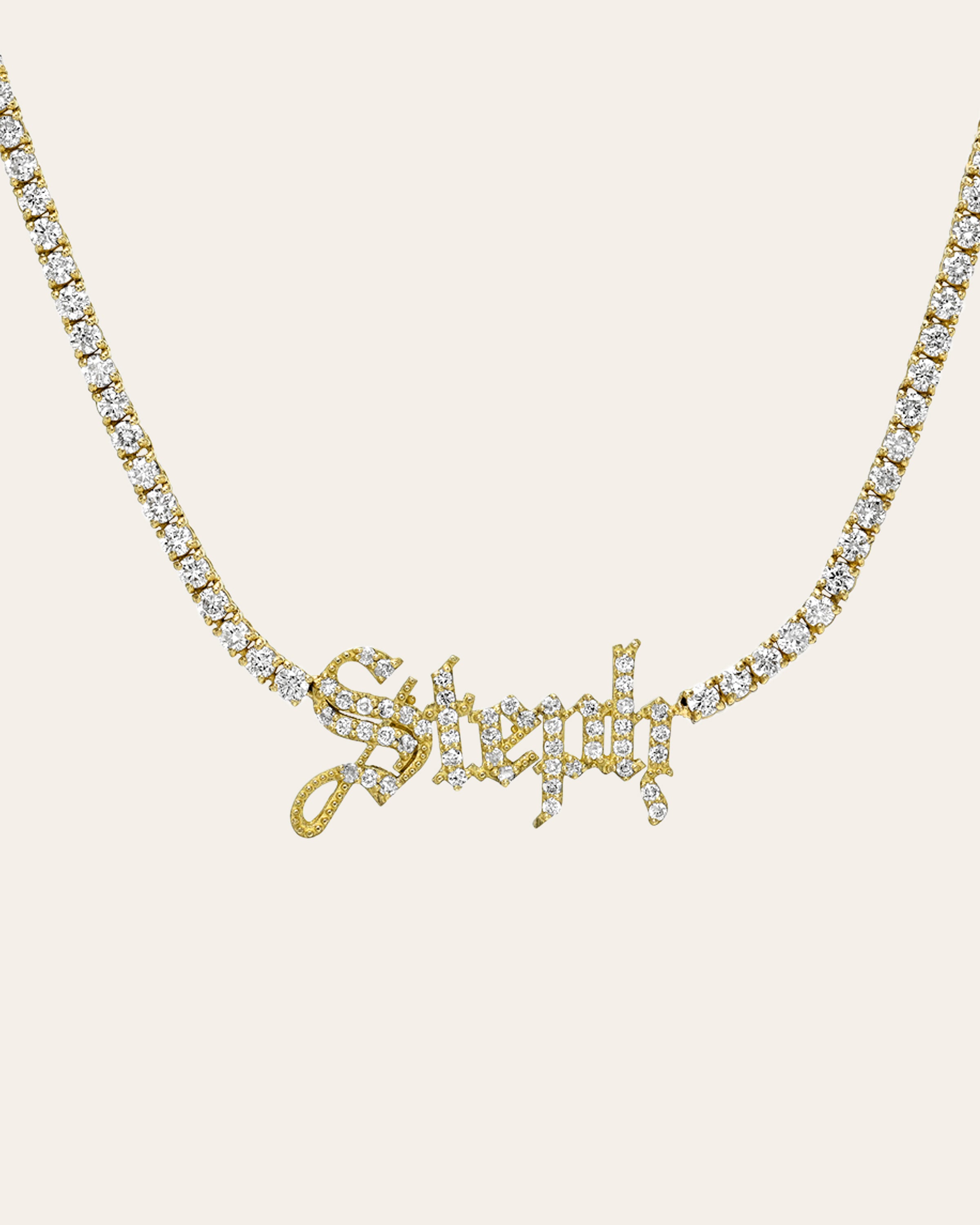 4 Prong Diamond Tennis Name Necklace