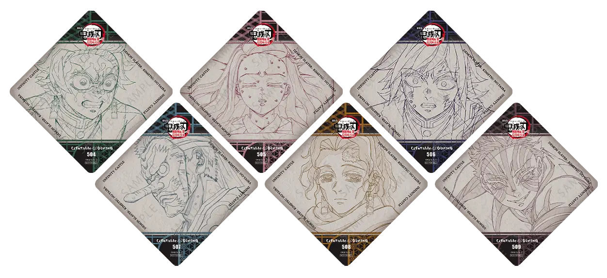 鬼滅の刃 ufotable ダイニング 上弦集結 コースター、缶バッジ 6点 鬼