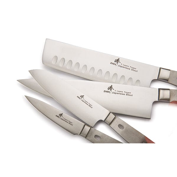 ZHEN 4 Piece Knife Set – Paring, Santoku, Nakiri, and Chefs