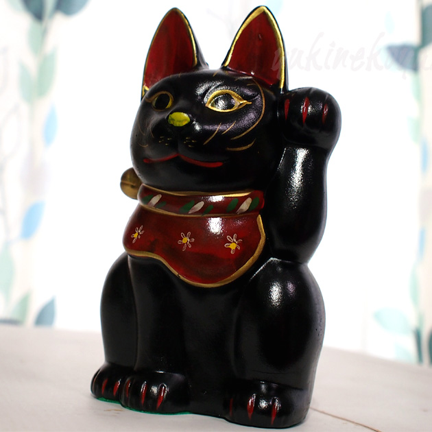 古色三河招き猫 大正ロマンの復刻版 レトロ招き猫 黒猫（小）【日本製
